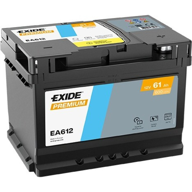 Exide - EXIDE PREMIUM EA612 12V 61Ah 600A(EN) 242x175x175 0/1 EAN3661024034272 - 12V | 61A | 61Ah