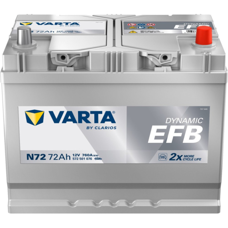 Varta - VARTA DYNAMIC EFB N72 12V 72Ah 760A(EN) 261x175x220 0/1 EAN4016987167281 - 12V | 72A | 72Ah