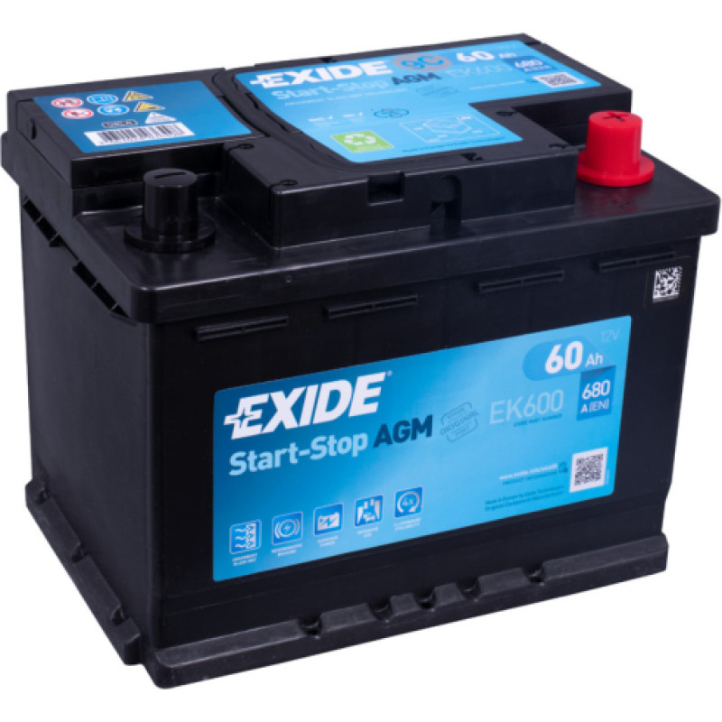 Exide - EXIDE AGM EK600 (c20) 0/1 - 12V | 60A | 60Ah