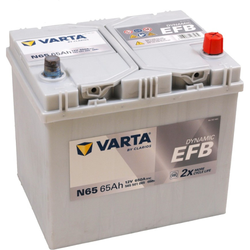Varta - VARTA DYNAMIC EFB N65 12V 65Ah 650A(EN) 232x173x225 0/1 EAN4016987167274 - 12V | 65A | 65Ah