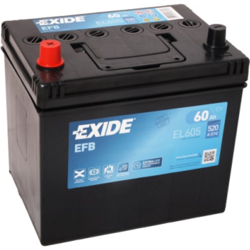 Exide - EXIDE EFB EL605 12V 60Ah 520A(EN) 230x173x222 1/1 EAN3661024036726 - 12V | 60A | 60Ah
